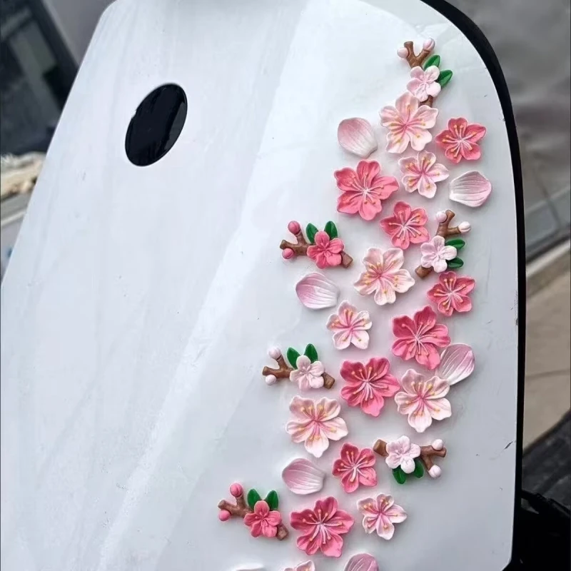 16pcs Peach Blossom Car Stickers Electric Motor DIY Decoration 3D Wall Stereoscopic Accessories Flower Computer Decoration