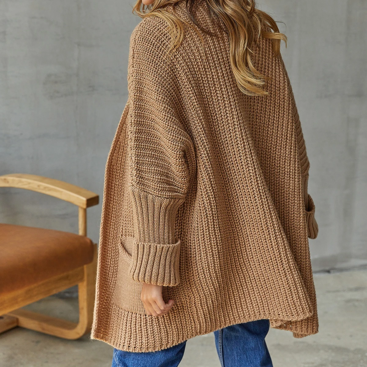 Green Cardigan Knit Sweater Women Spring Autumn Winter Sweater Heart Pocket Knitted Loose Maxi Coat Long Jacket Jumpers