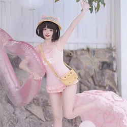 One Piece Swimming Suit for Women Swimsuit Students School Swimwear Girl Cute Anime Cosplay Lolita Strawberry Ruffle Bodysuit