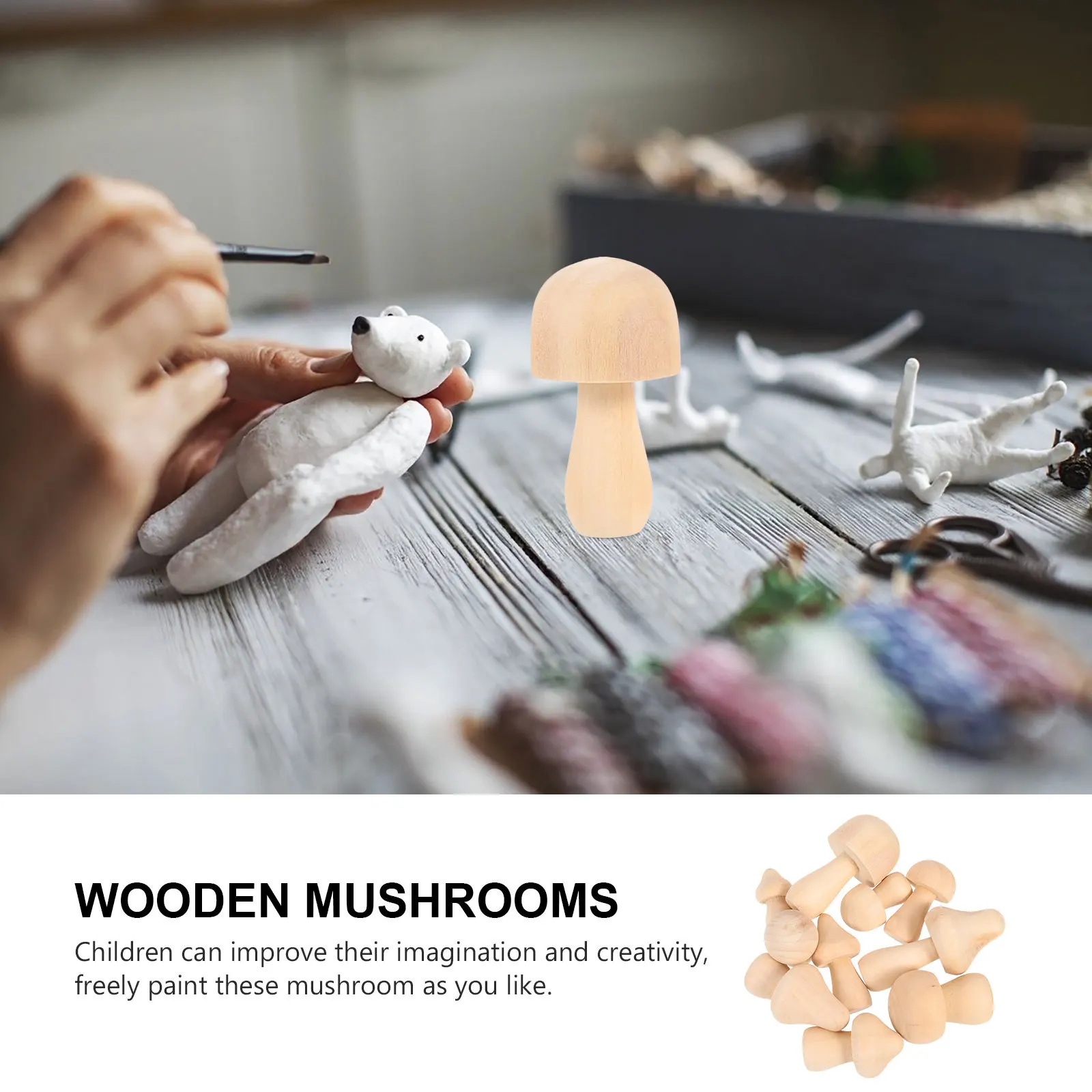 

10Pcs Wooden Mushroom Craft Kits for Kids Unfinished Plain Mushrooms Light Small Size Safe Holding Painting Activity Educational