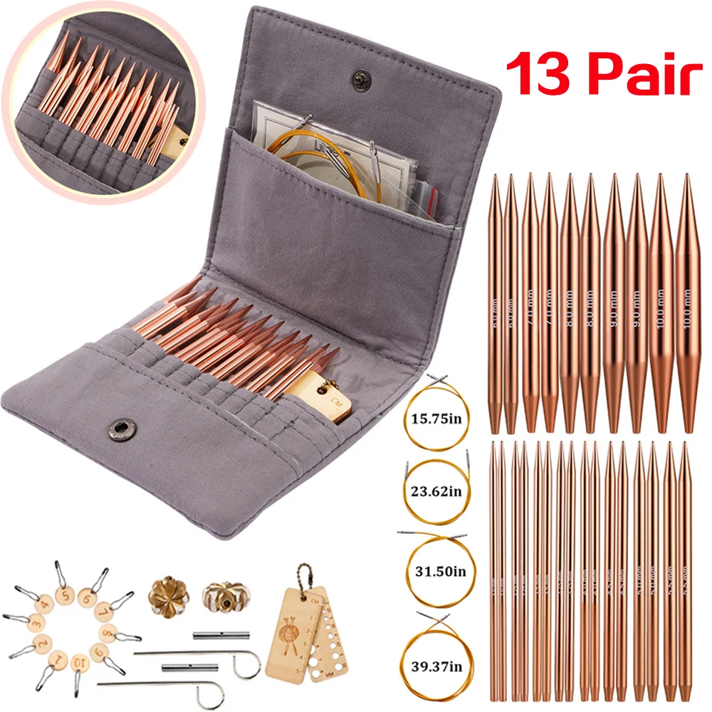 

13-пара круговых спиц, набор алюминиевых сменных крючков для плетения пряжи, набор аксессуаров для рукоделия