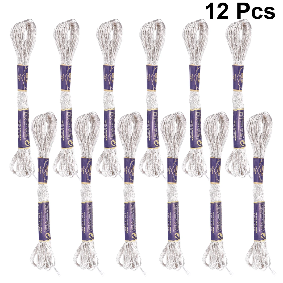 

12PCS Metallic Sewing Thread Set Glittery Polyester Embroidery Craft DIY Machine Needlework Silver Outdoor Crochet Household