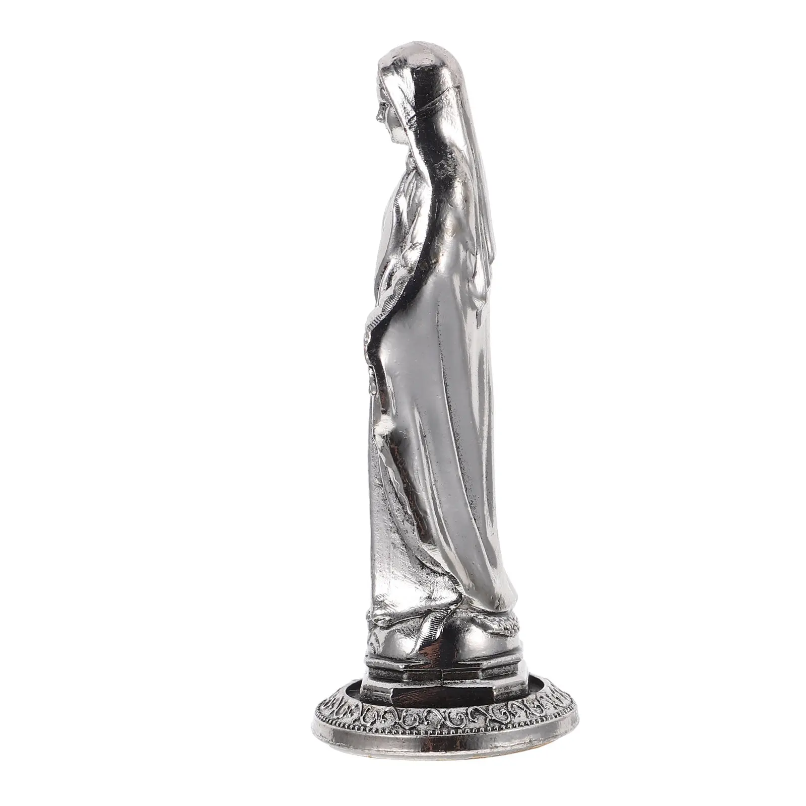Virgin Mary Statue Retro Alloy Religious Ornament for Car Dashboard Desktop Home Decor Vintage Metal Figurine