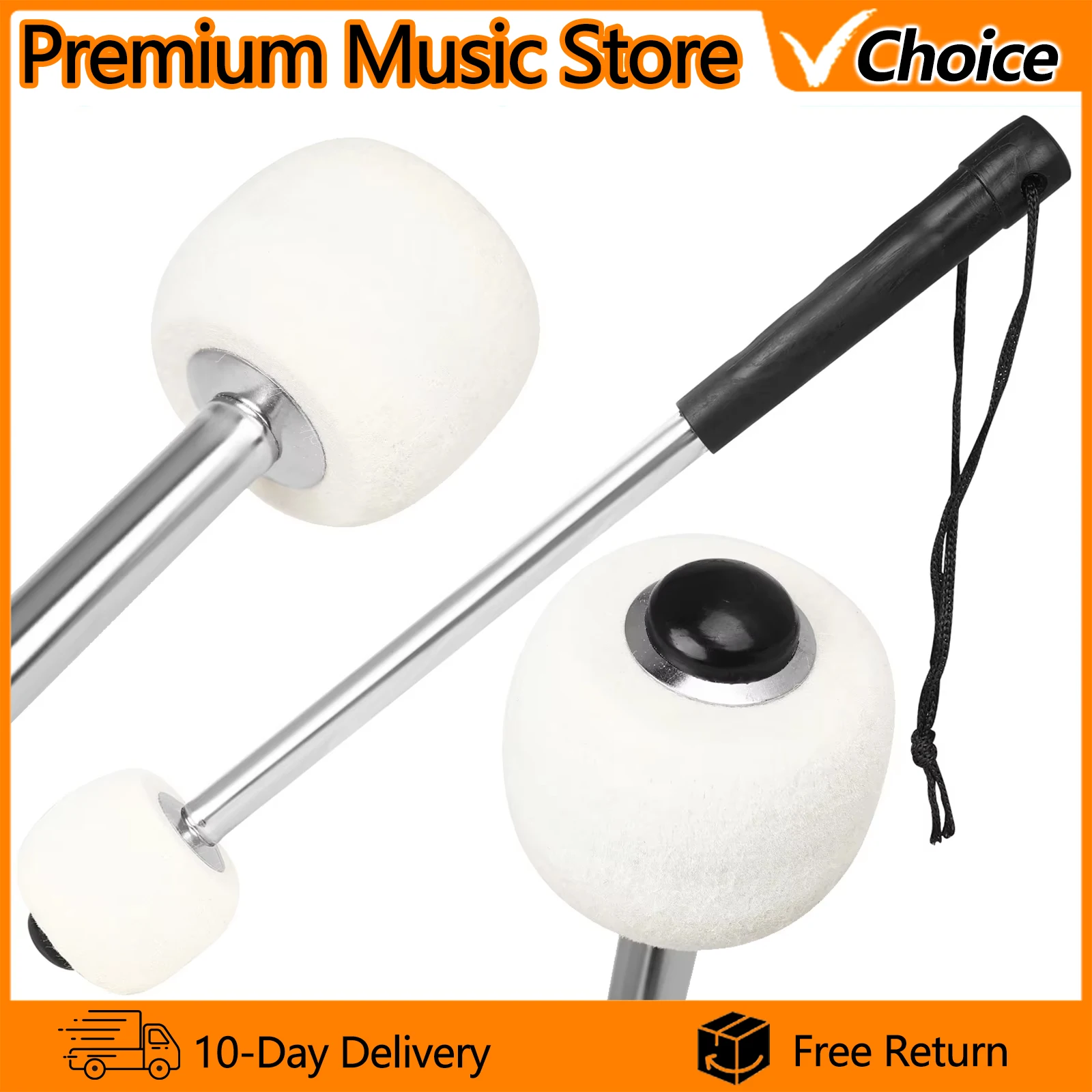 IRIN White Bass Drum Mallet High Quality Percussion Accessories Wool Felt Drumsticks Musical Instrument Parts With Wooden Handle