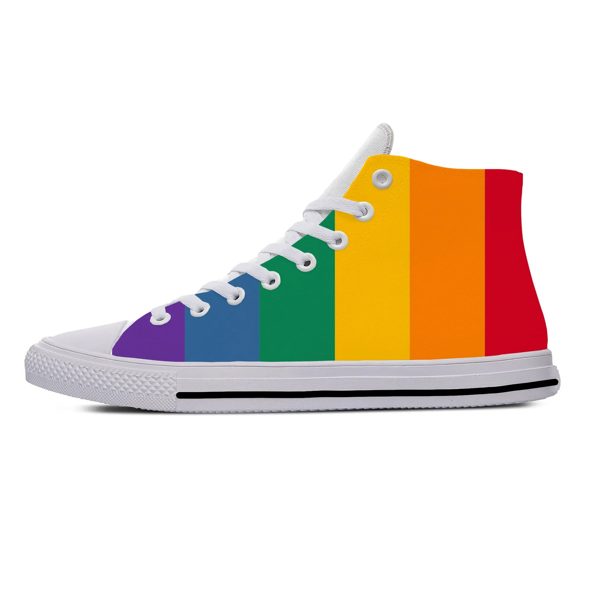 Musim panas pelangi Gay LGBT Pride Flag Lesbian lucu mode kasual sepatu kain atasan tinggi ringan bernapas pria wanita Sneakers