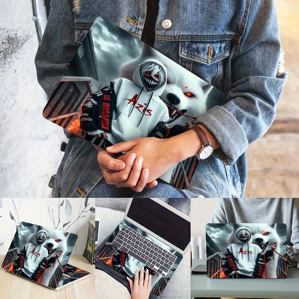 2-Piece Wolf Pattern Laptop Art Decal Case, Universal Netbook Skin Sticker Non-reusable Laptop Skin Sticker Decal Waterproof and