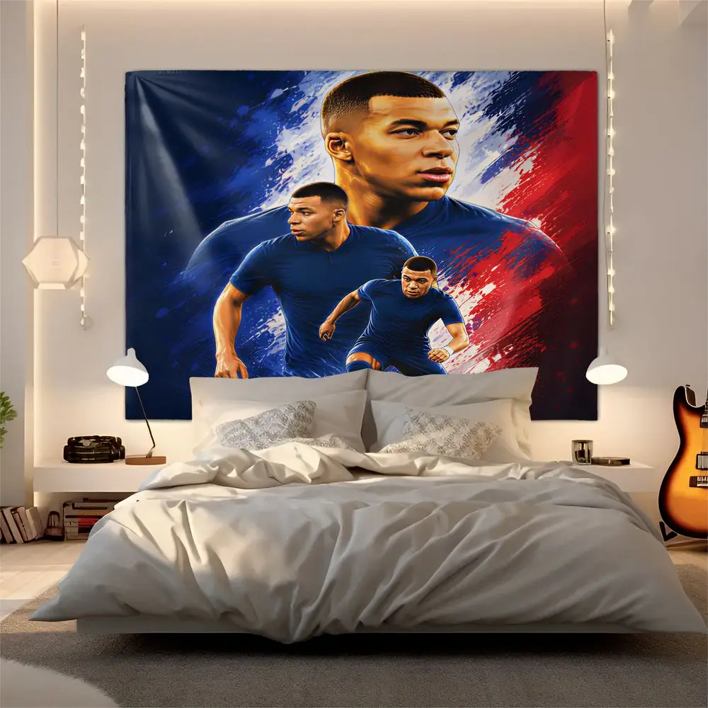 Football Player Digital Print Tapestry Vibrant French Flag Art Wall Decor for Bedroom Living Room,with Durable Tapestry Design
