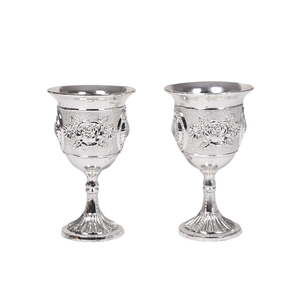 Inlay Style Zinc Alloy Goblet Goblet Carved White Glass Stem-cup Stemware for Home Bar Party (Silver)