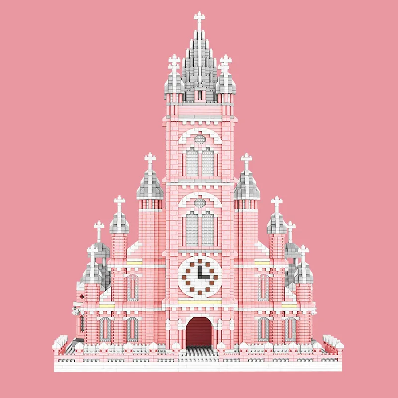 

Vietnam Famous Architecture Micro Diamond Block Ho Chi Minh City Pink Tan Dinh Catholic Church Build Bricks Toys Nanobrick