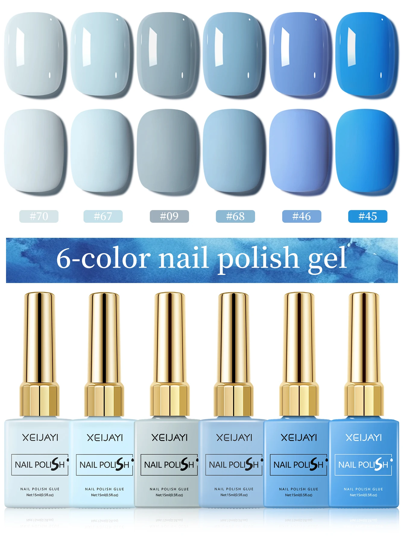 XEIJAYI 6pcs 15ml เจลเล็บชุดสีฟ้ากึ่งถาวร UV GEL Polish ชุดทั้งหมดสําหรับเล็บชุด Soak Off UV LED Vernis