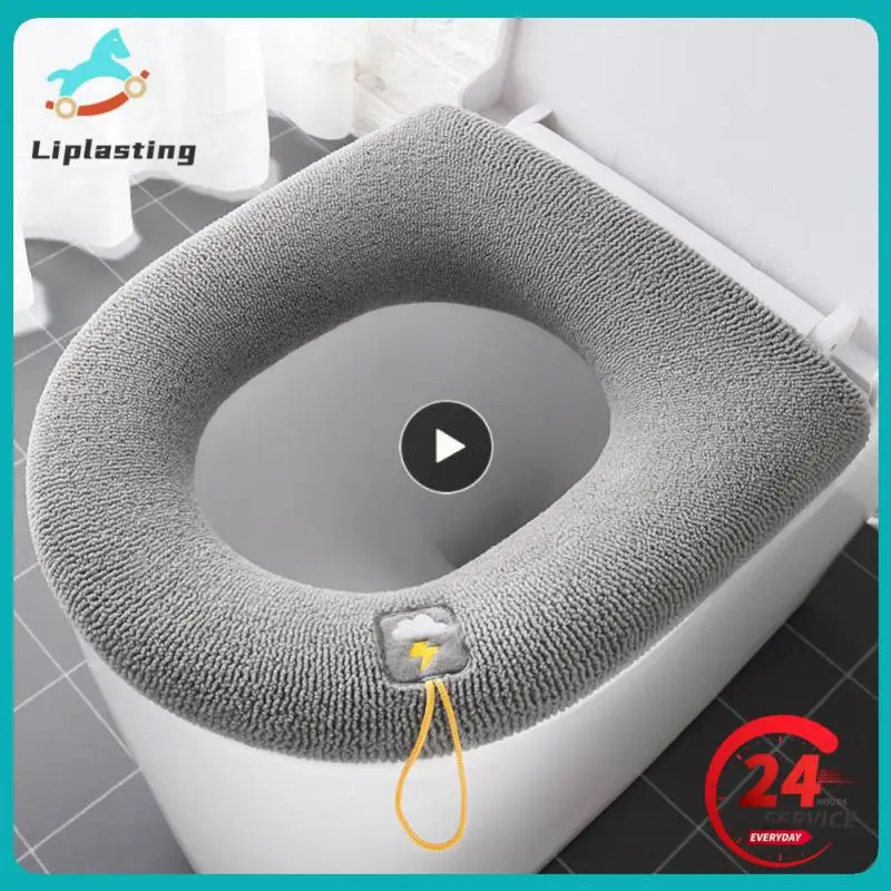 

Winter Warm Toilet Seat Cover Mat Bathroom Toilet Pad Cushion with Handle Thicker Soft Washable Closestool Warmer Accessories