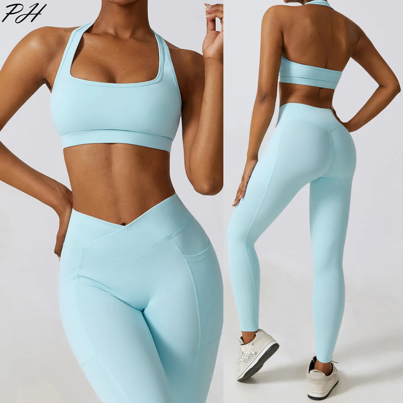 Sexy Yoga Fitness Set 2Pcs Women Running Sport Suit Backless Sport Bra Tops High Waist Tight Leggings Quick Dry Yoga Sportswear