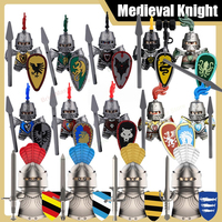 Medieval Military Noble Knights Building Blocks English French Roman Soldier Figure Castle Helmet Armor Shield Sword Bricks Toy