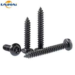 20pcs M2.9 M3.5 M3.9 Black Carbon Steel Six Lobe Torx Round Pan Button with Pin Security Self-tapping Wood Screw