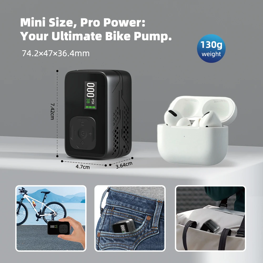 Portable Fast Charge Bike Pump Rechargeable Battery Smart Automatic Air Pump 120PSI For Bicycle Mini Lightweight Air Pump
