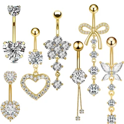 7pcs/lot Crystal Belly Button Rings Dangle Surgical Steel Bars 14G Piercing Ombligo Cute Heart Navel Rings Body Jewelry Women