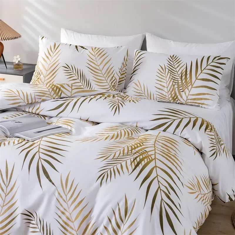 Double Set Single Duvet Gold 2 Twin Set Quilt Pillowcases Queen Modern Print Bedding Soft Comfortable Style Cover King And Cover