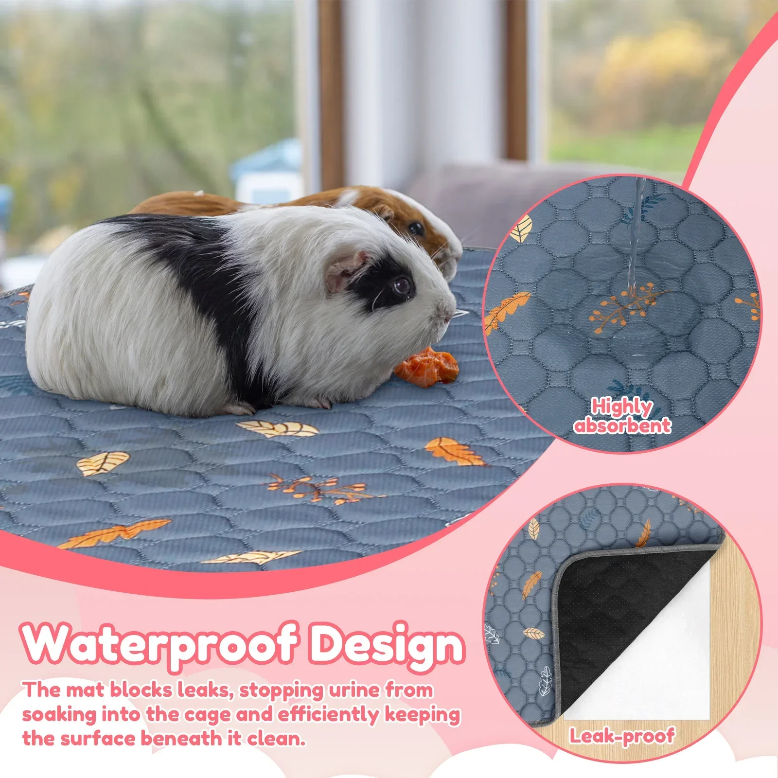 2Pcs Guinea Pig Pee Pad 47x24 Inch Puppy Kitten Blanket Bed Mat Absorbent Bedding Training Mat Reusable Small Pet Soft Sleep Mat view 4