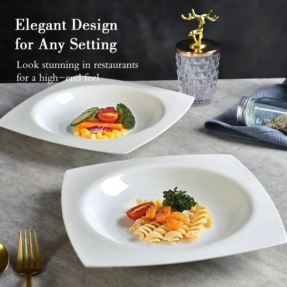 Salad Plate Set For 6,Square Plate Sets For Elegant Dining,Microwave Safe White Plates Ceramic Tableware Set,Ideal For H