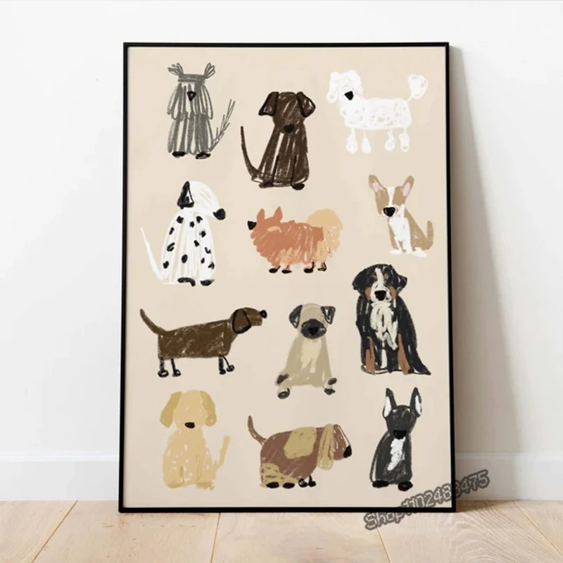 Dogs Black and White Print Animal Dogs Breed Drawing Wall Art Kids Room Decoration Dog Lover Gift Poster Picture Canvas Painting