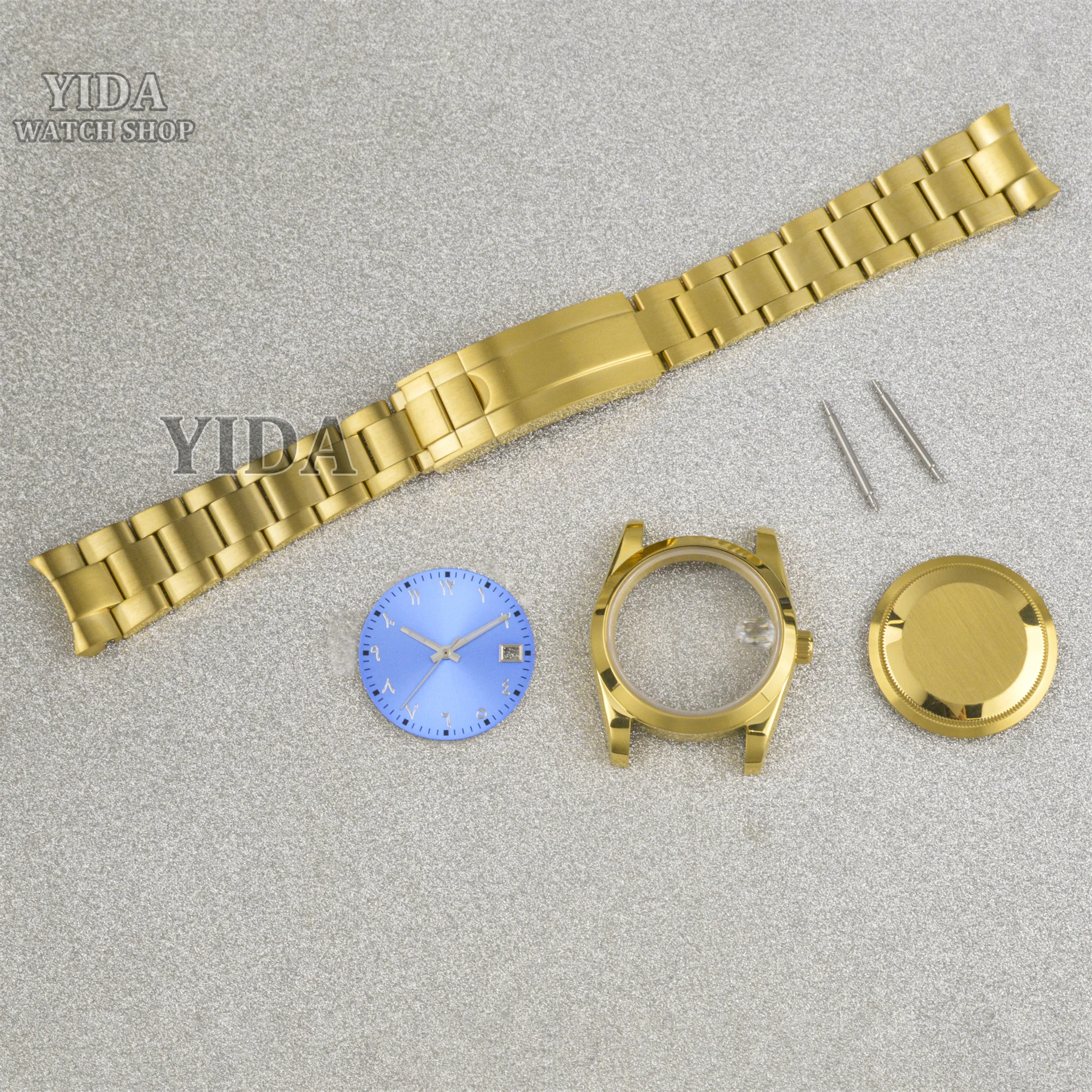 PVD Gold Watch Case Strap Dial Hands Stainless Steel Oyster Datejust Style Bracelet For NH35 NH36 Movement Watch Accessories