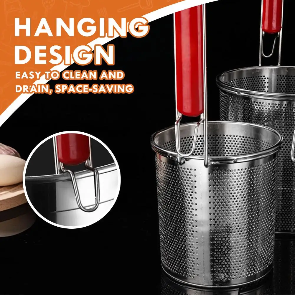 

Stainless Steel Noodle Funnel Thickened Multifunctional Fine Mesh Sieve Spoon Wooden Handle Noodle Dumplings Mesh Basket