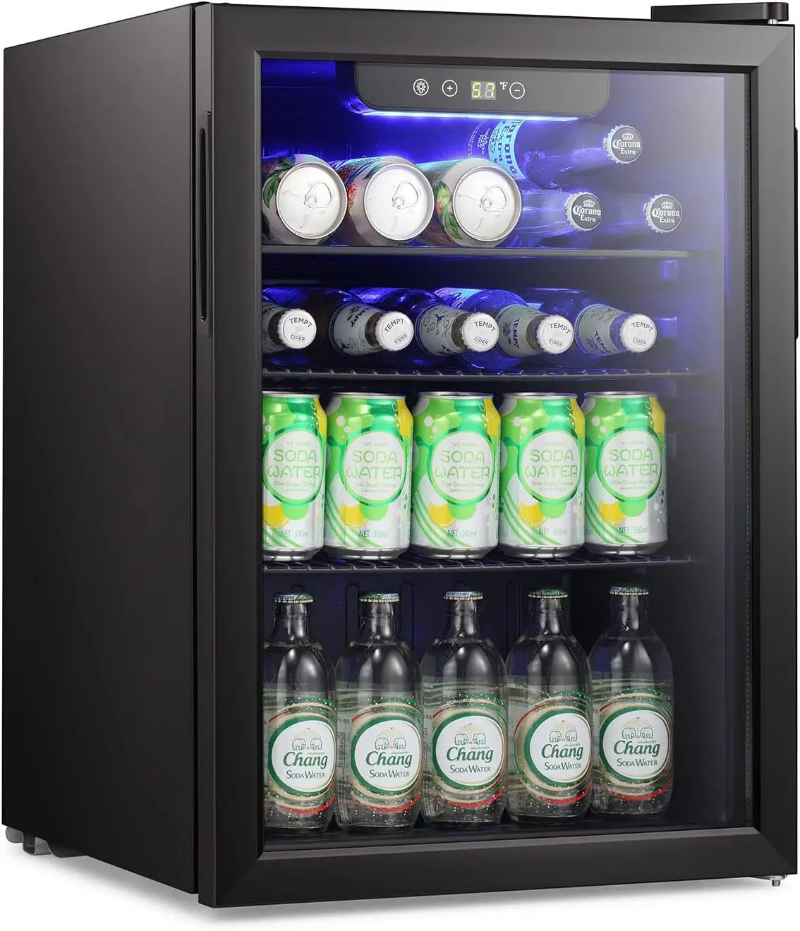 Mini nevera transparente con pantalla táctil para bebidas, refrigerador de 95 latas, puerta de vidrio frontal, para refrescos, cervezas, bares y oficinas