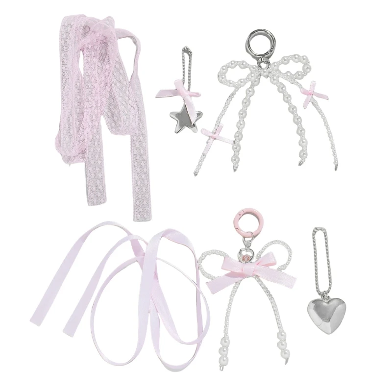 3Pcs Bowknot Key Chains with Faux Pearls Fashionable Heart Star Keyring Handmade Decoration for Handbags and Car Keys Dropsale