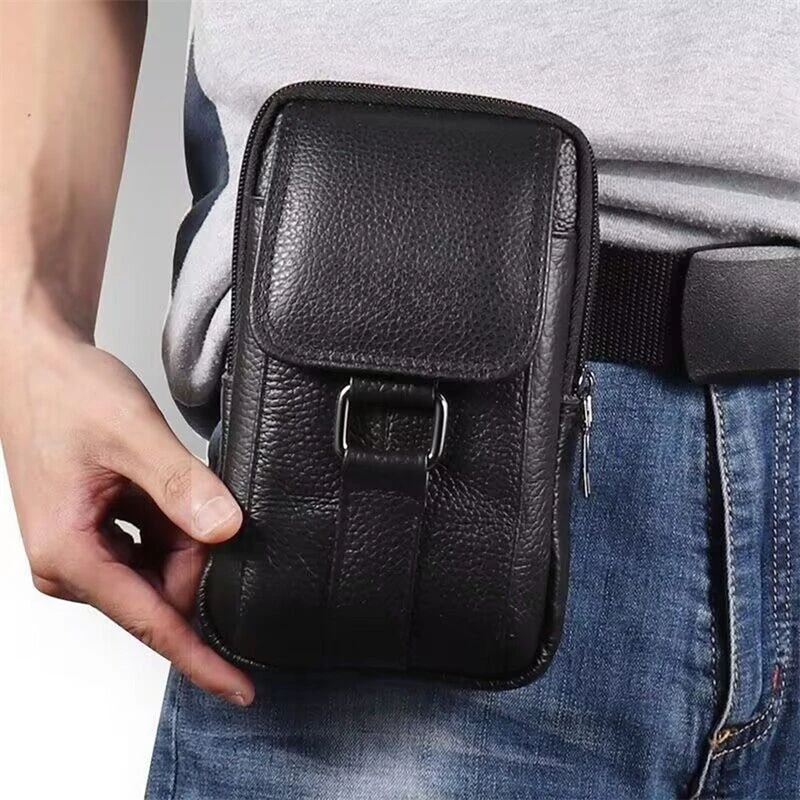 Men Leather Waist Bags Men Fashion Vintage Travel Small Crossbody Shoulder Bags Multifunctional Pocket Mobile Phone Belt Bag