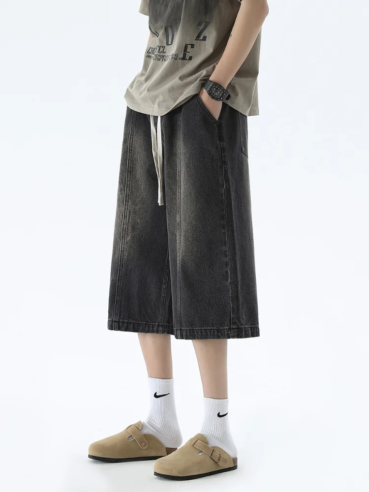 

Summer Thin Denim Jeans Men's 2024 New Trend Loose Straight Five-Seven Pants Slim Elastic Casual Six-Part Pants