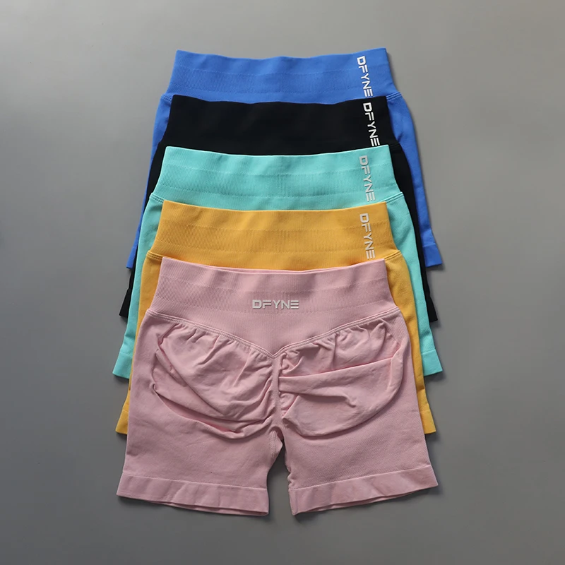 D5,00 ne-Shorts à impact avec logo, bandeau de lit bas, shorts de yoga, shorts d'entraînement sans couture, shorts de gym, shorts de course à pied, shorts de butin commandés