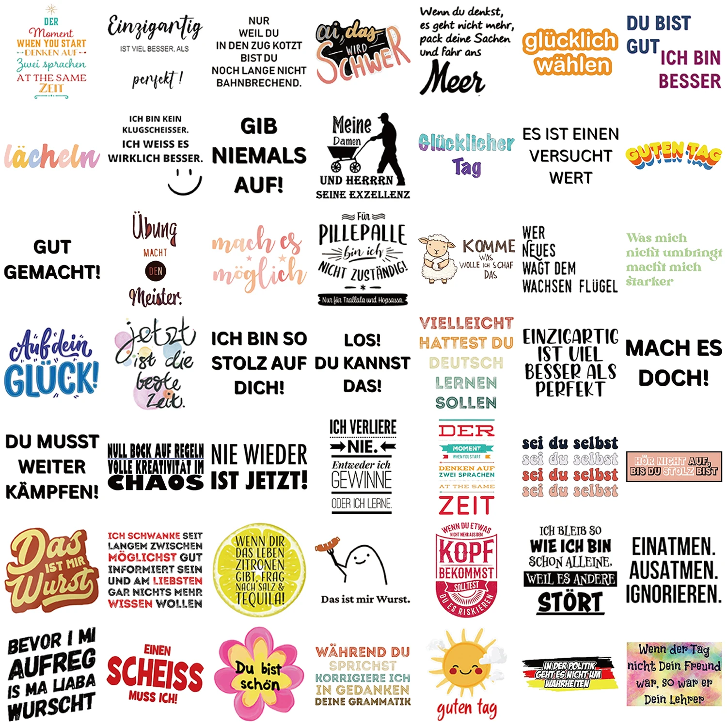 50 قطعة عبارات تحفيزية ألمانية ملصق مجموعة مقاوم للماء تصاميم الكرتون لأجهزة الكمبيوتر المحمولة الهواتف الأمتعة سكيت الغيتار خوذة #6