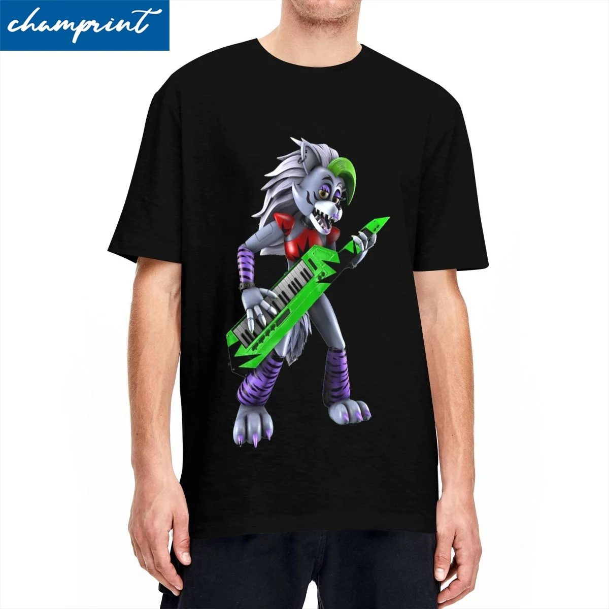 Roxanne Wolf Design T-Shirt Men Cotton Tops Shirts Retro FNAF Crewneck Short Sleeve