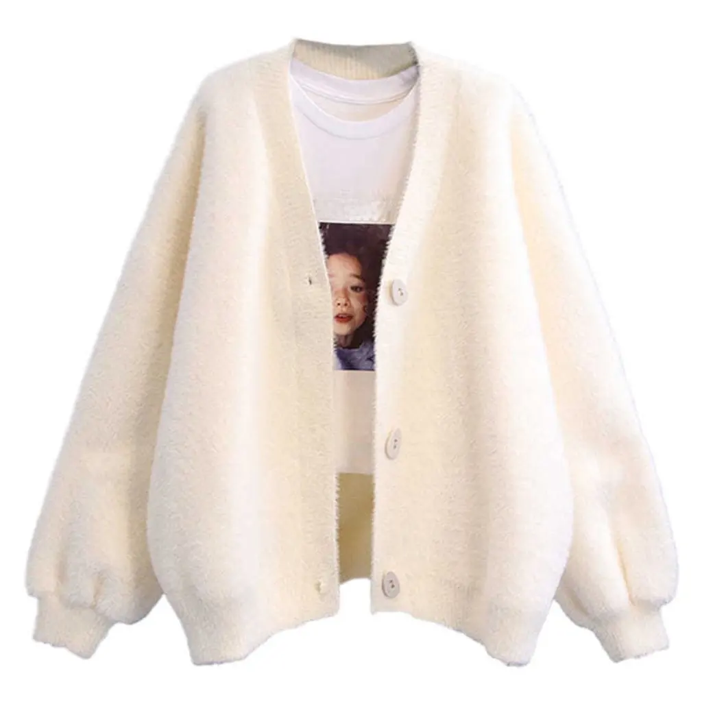

Women's Style Knitted Cardigan Imitation Mink Velvet Thickened Korean Style Loose Outer Wear Age-reducing Sweater Jacket