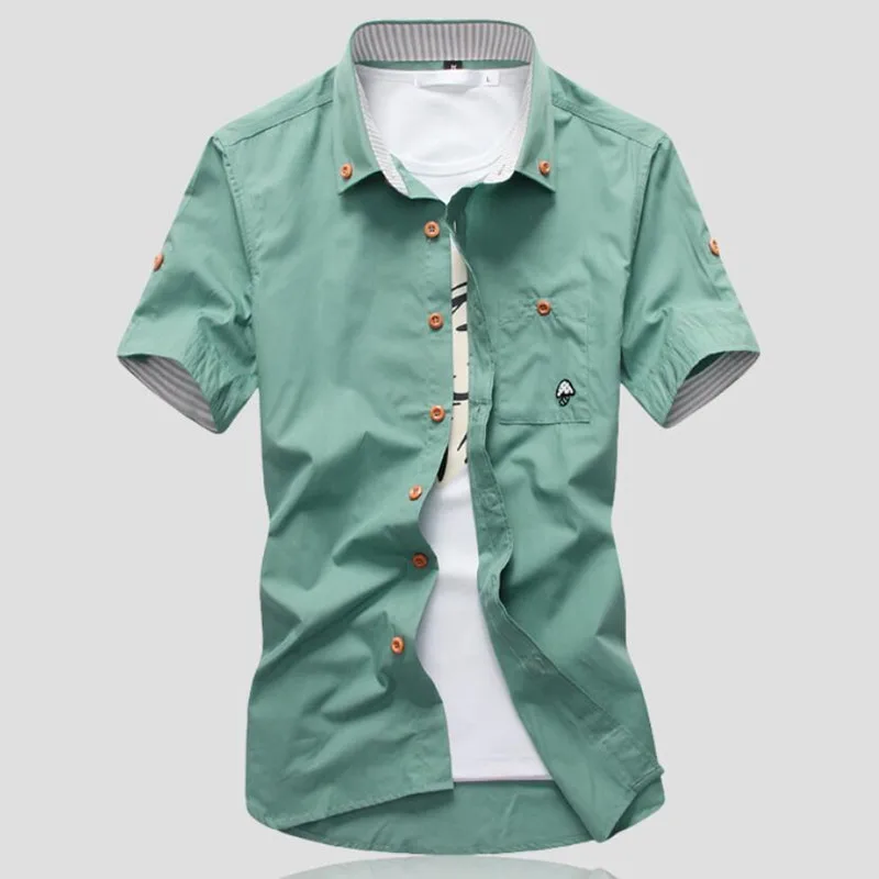 2023 Summer Mens Pure Cotton Embroidered  Casual Solid Shirts Men's Short Sleeve Dress Shirt Men Plus Size 5XL 4XL