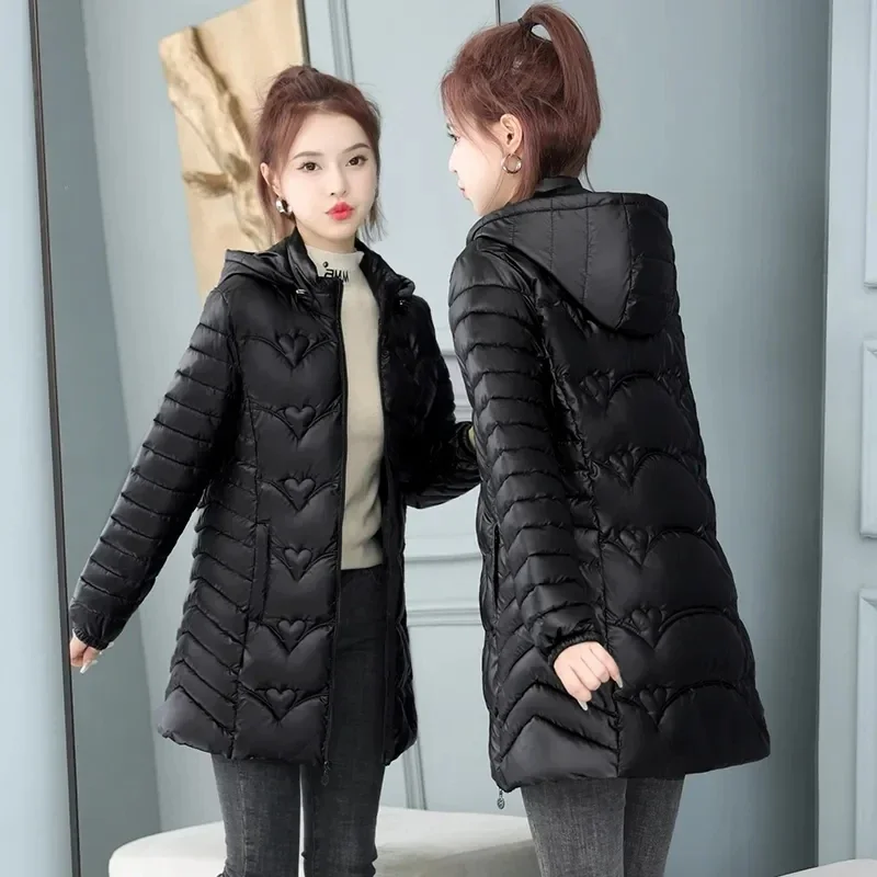 Long Hooded Down Cotton Coat Female Warm Puffer Parkas Winter Jacket Glossy Outwear Mother Clothing Cotton-Padded Coat Plus Size