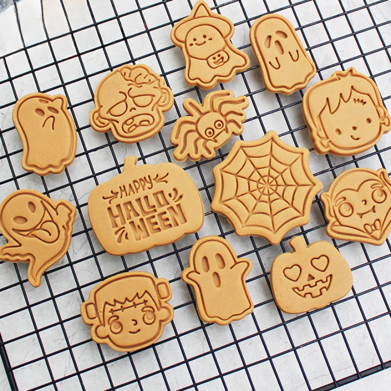 New Halloween Vampire Zombie Cookie Cutters Spooky Spider Pumpkin Ghost Fondant Stamp Mold Happy Halloween Cake Decoration Tools