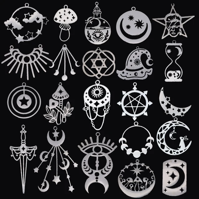 3szt DIY Craft Tassels Earrings Necklace Star Moon Phase Charms for Jewelry Making Stainless Steel Cross Sword Evil Eye Pendant