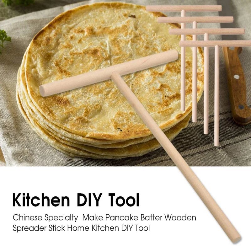 T Shape Pancake Batter Madeira Spreader Stick, Crepe Ferramentas para Fazer Crepes, Promoção, 4Pcs
