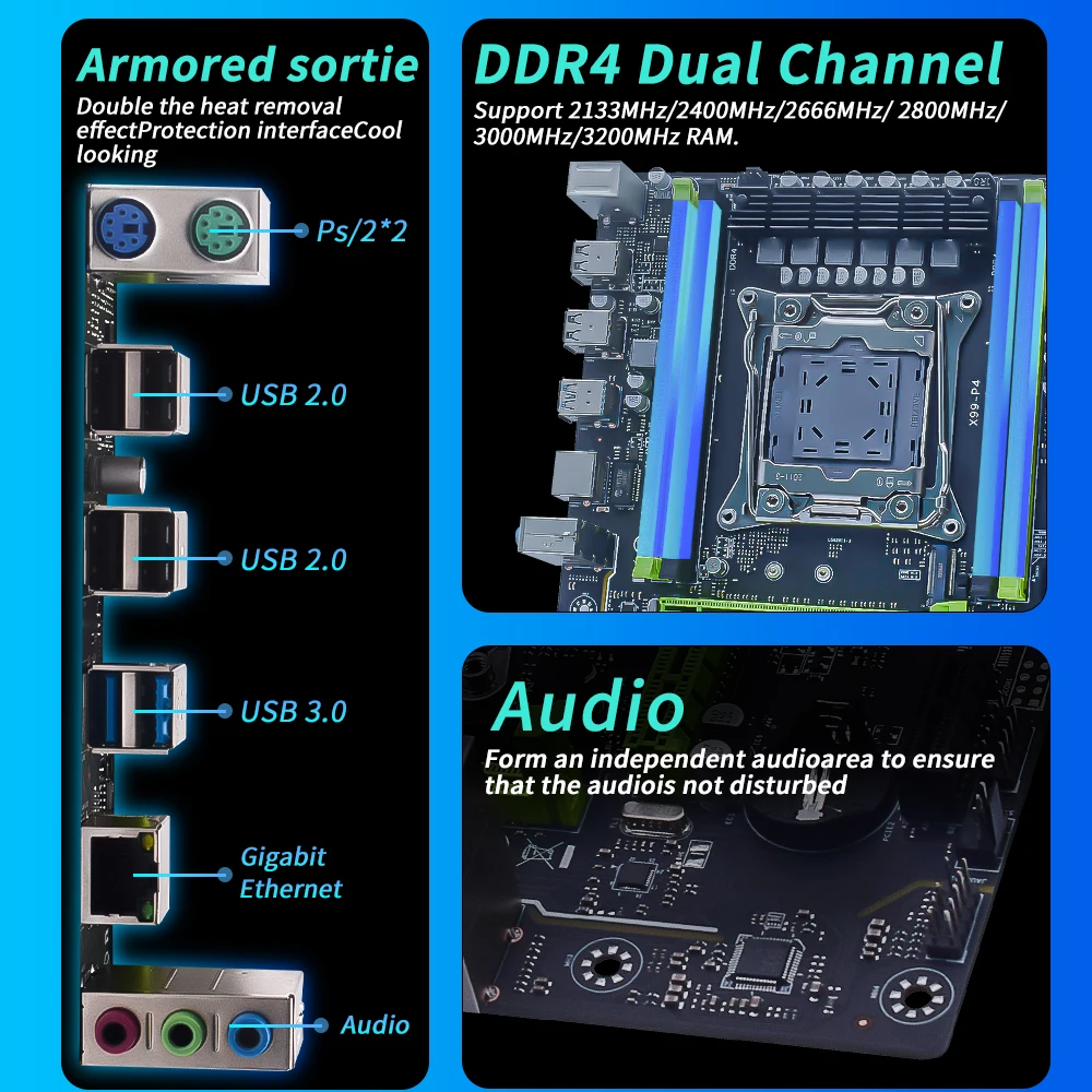 MUCAI X99 P4 Motherboard LGA 2011-3 Kit Set With Intel Xeon E5 2680 V3 CPU Processor And DDR4 32GB(4*8GB) 2666MHz RAM Memory