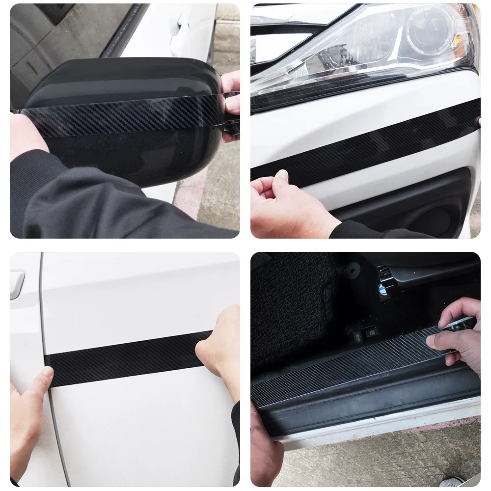 Nano Carbon Fiber Car Sticker DIY Paste Protector Strip Auto Door Sill Side Mirror Anti Scratch Tape Waterproof Protection Film