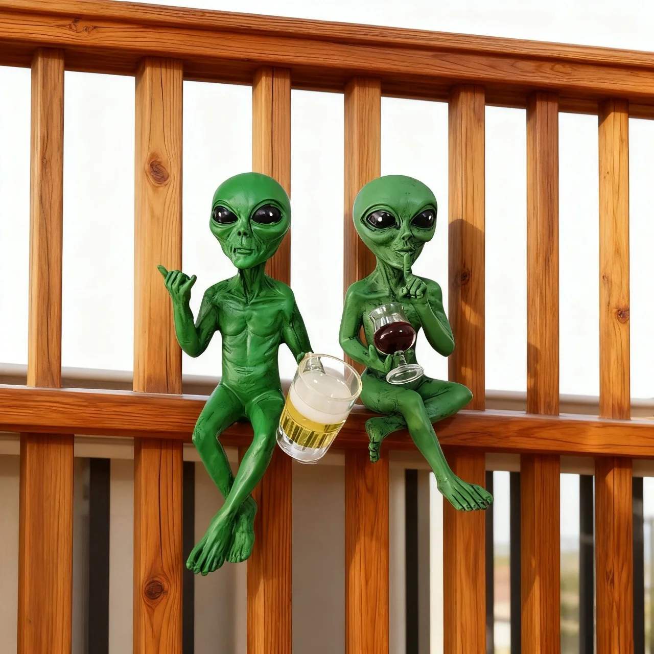Funny Green Alien Figurines, Resin Drinking Alien Statues for Home Desk Shelf Decor, Novelty UFO Themed Ornaments Gift