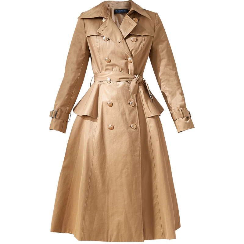 

Spring Autumn England Style Coat for Office Lady Big Hem Double Breasted Fall Adjustable Waist Jackets Korean Coats Women