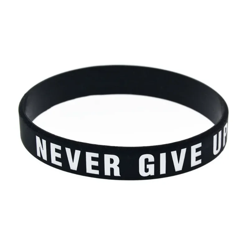 Fashion Motivational Silicone Wristband Never Give Up Colored Lettering Inspirational Bracelet Elastic Sports Rubber Band Gifts