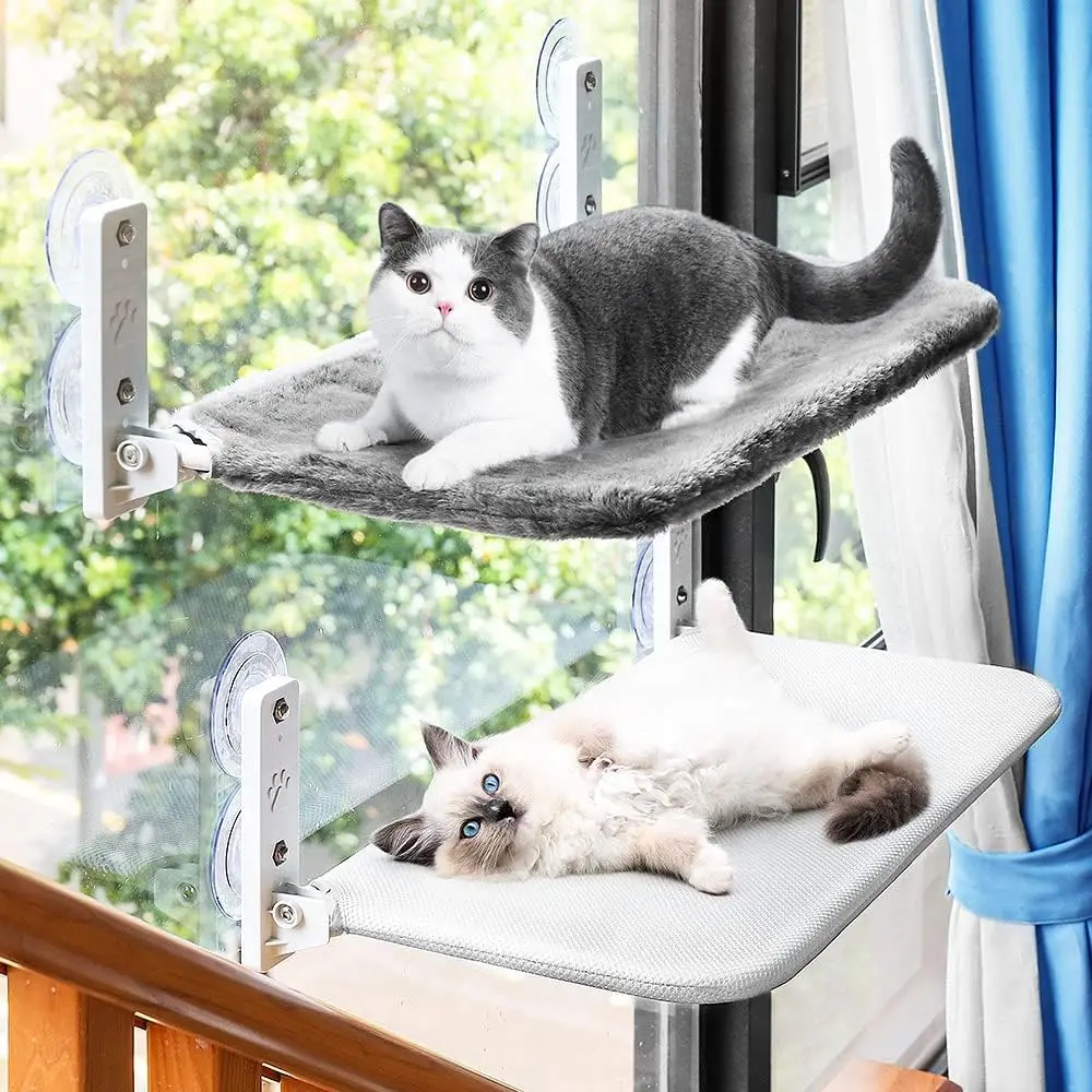 

Double Layered Cat Window Hammo - Accommodates Multiple Cats, Each Holds 40 Lbs - Space-Saving & Comfortable - 2 Pa Set With