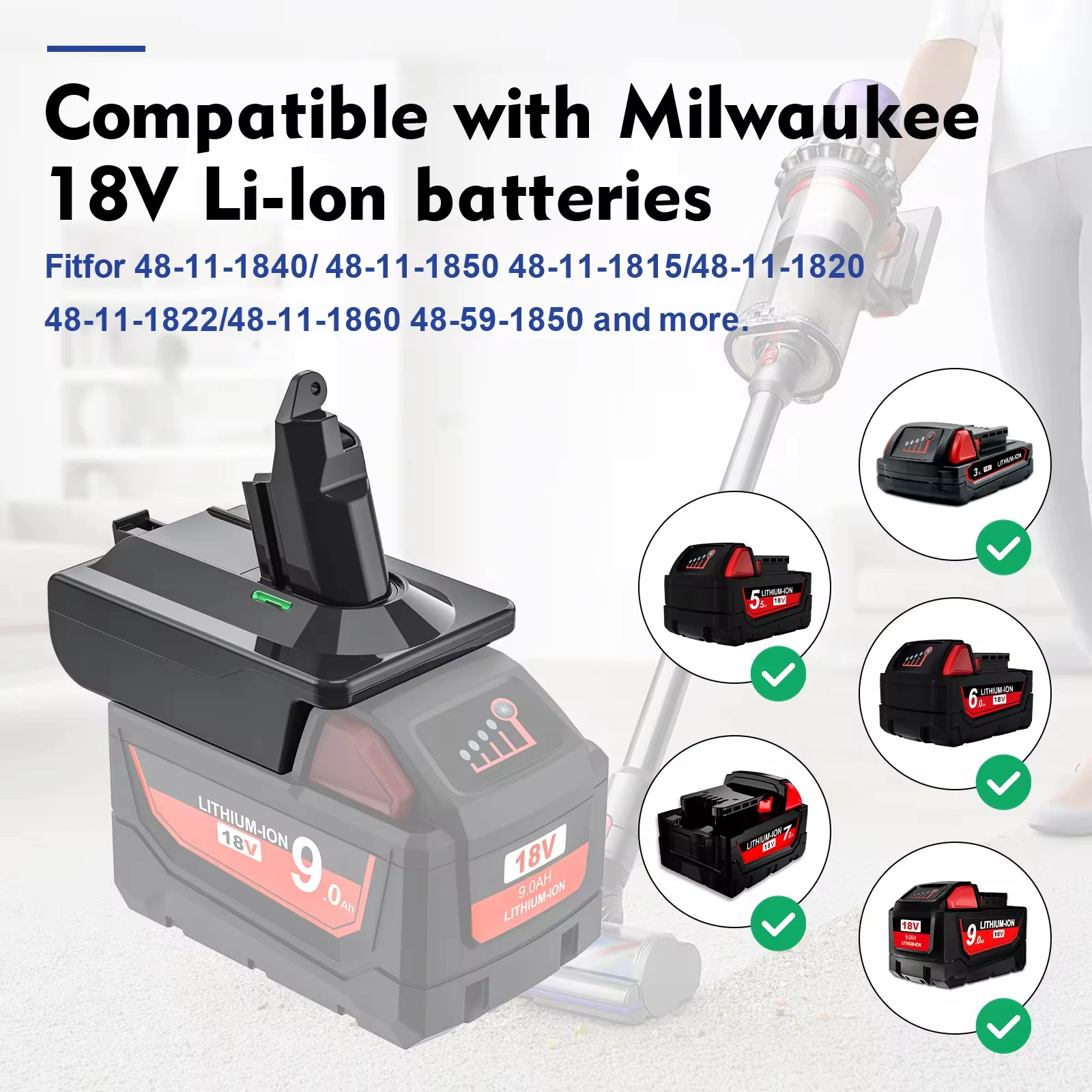 ตัวแปลงแบตเตอรี่ลิเธียม18V สำหรับ Dyson V6 V7 V8ซีรีส์สำหรับ makita/dewalt/milwaukee Converter เครื่องดูดฝุ่นทำความสะอาด ToolDC58 SV11 SV10