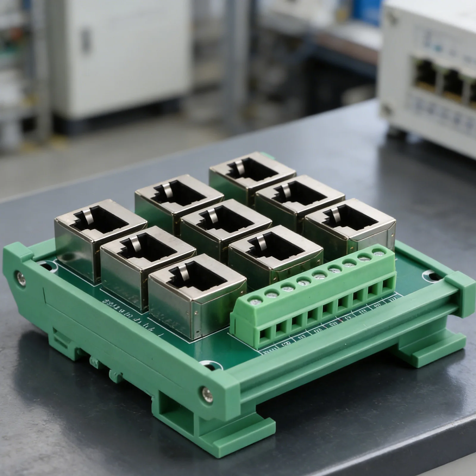 Wiring Terminal Adapter DIN Rail Mount Multiple Line Connections 9 Port Ethernet Terminal Block Ethernet Port 81*87*42mm