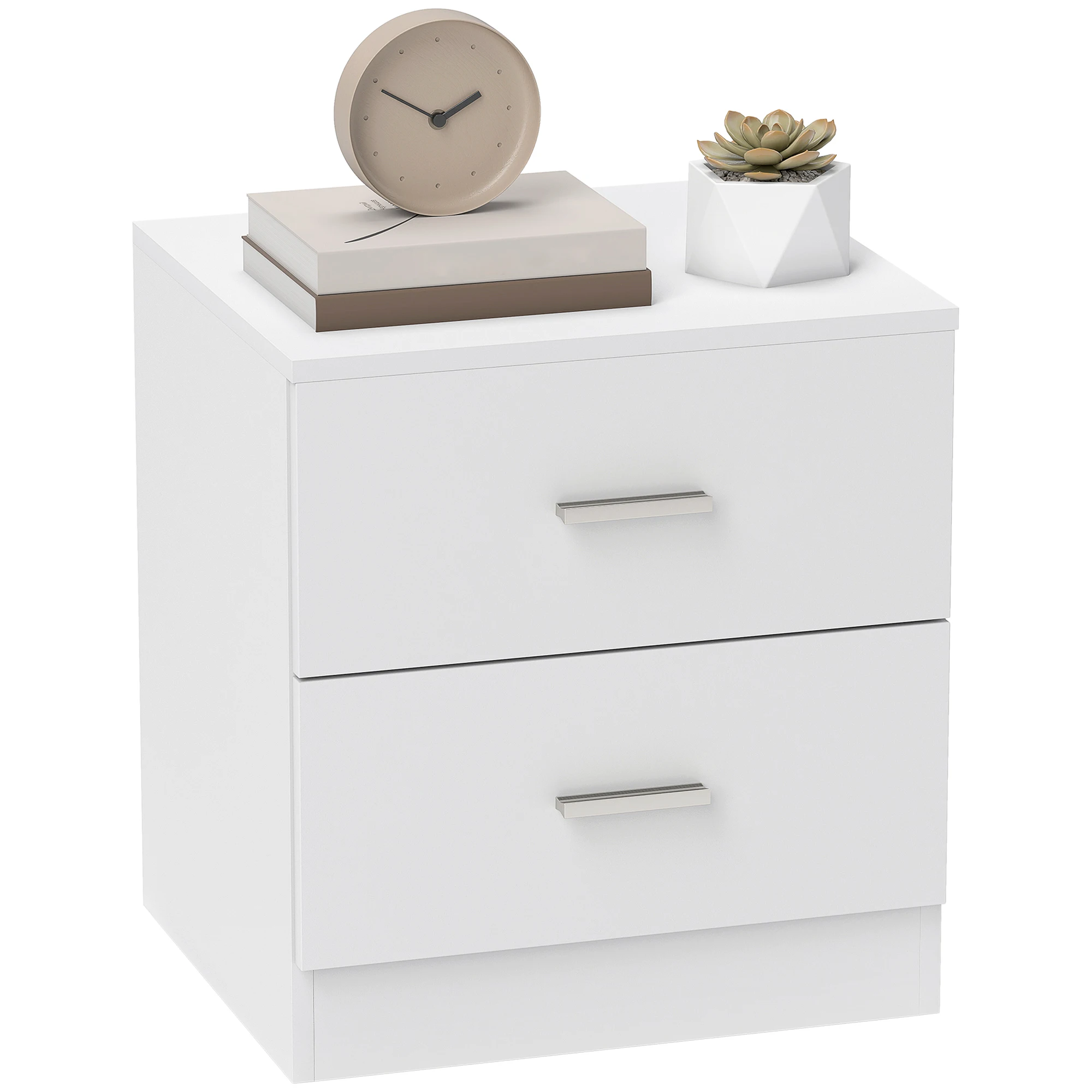 HOMCOM Mesita de Noche Moderna con 2 Cajones 45x39,5x49 cm Blanco