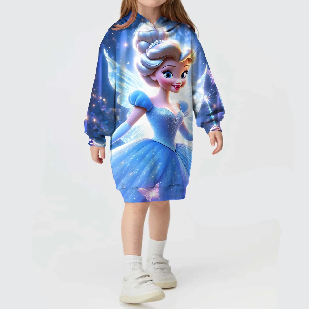 Disney Autumn and Winter Frozen Princess Elsa Hoodie Printed Dress Casual Sweater Girl Princess Birthday Party Fashion Hoodie