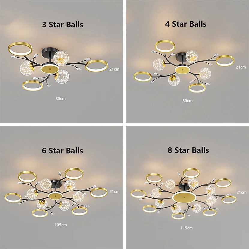 SANDYHA 2022 New Ceiling Lamp Stars Glass Ball Crystal Chandelier for Living Dining Bedroom Home Decor Pendant Lighting Fixtures
